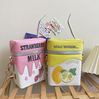 Embroidered Strawberry Milk Lemonade Juice Box Shoulder Bag
