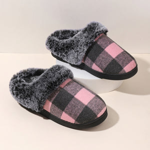 Winter Warm Plaid Plush Slippers Home Indoor Non-slip Bedroom Floor Soft Fuzzy Slippers