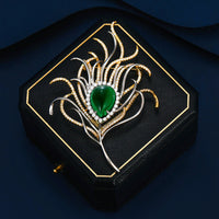 Emerald Two-color Electroplated Zircon Set Peacock Feather Brooch
