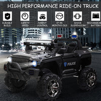 12V Electric Police Ride-on Toy For Kids LED Lights MP3 Parental Remote Black