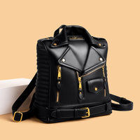 Soft Leather Textured Motorcycle Jacket Trendy Backpack
