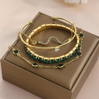 4pcs Bracelet Suit Fashion Green Grandmother Diamond Stretch Bracelet Women's Set
