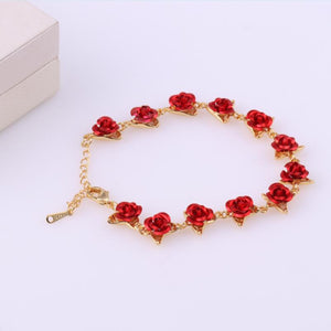 Bracelet chaîne roses rouges