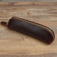 Leather Handmade Pencil Pen Storage Zipper Glasses Case
