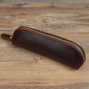 Leather Handmade Pencil Pen Storage Zipper Glasses Case