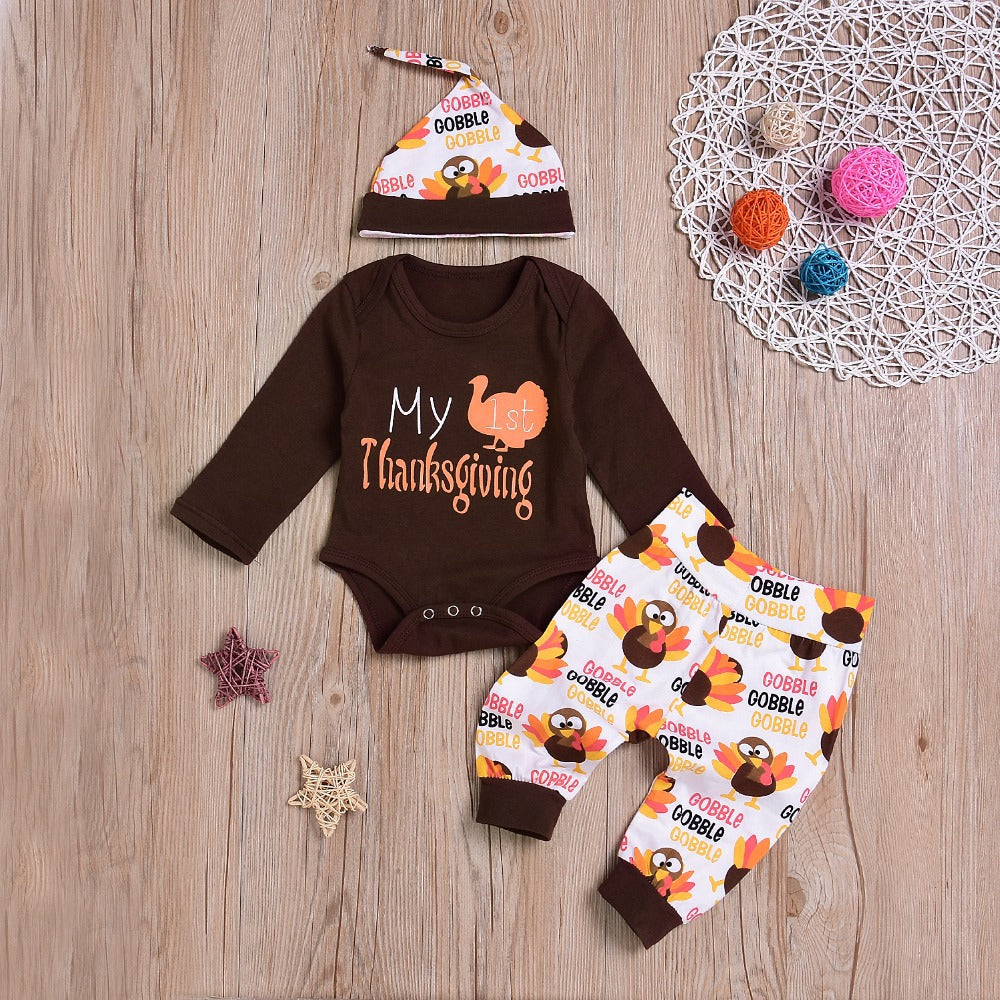 Costume trois pièces pour bébé, costume de Thanksgiving, dinde