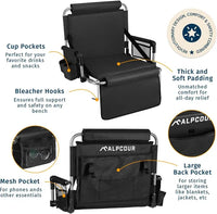 Alpcour Stadium Seat - Foldable, Padded Bleacher Chair With Backrest, Armrest, Pockets, & Cup Holder
