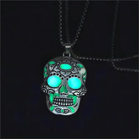 Halloween Luminous Sugar Skull Necklace With Day Of The Dead Lotus Pattern Personality Clavicle Necklace Fashion Jewelry Accessories
