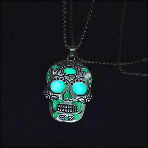 Halloween Luminous Sugar Skull Necklace With Day Of The Dead Lotus Pattern Personality Clavicle Necklace Fashion Jewelry Accessories