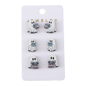 Halloween Book Ghost Wooden Stud Earrings