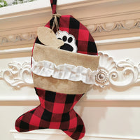 Buffalo Plaid Burlap Fish Dog Bone Christmas Stockings
