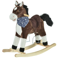 Plush Cowboy Rocking Horse, Wooden Ride-On With Realistic Sounds, Wild West Fun, Brown, For 3-6 Years
