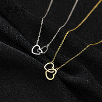 Double Heart Interlocking Titanium Steel Necklace
