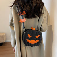 Funny Pumpkin Jack-o-Lantern Cartoon Shoulder Crossbody Bag With Bats
