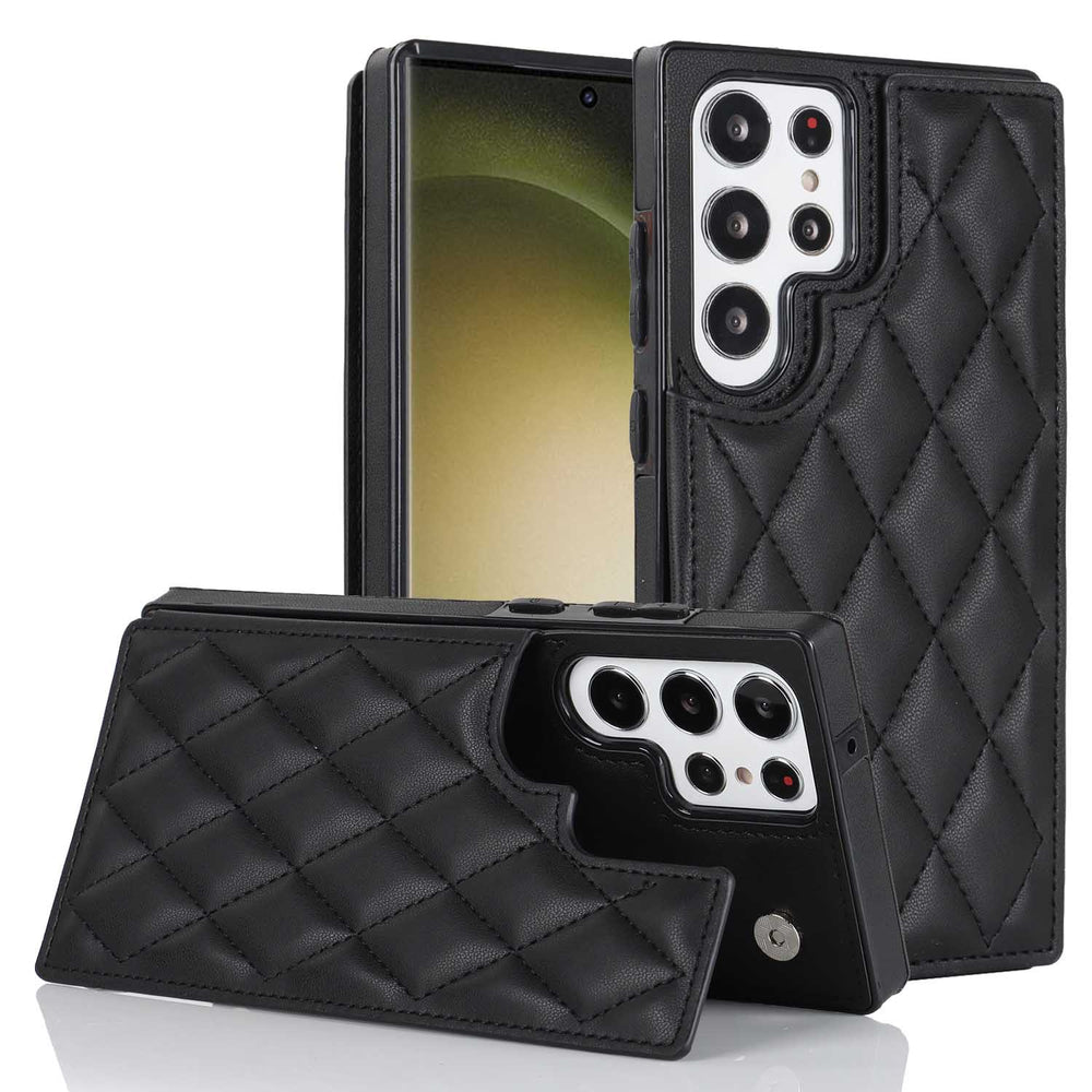 Quilted Leather Protective Wallet Phone Case