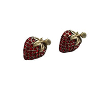 Red Rhinestone Strawberry Vintage Bronze Earrings