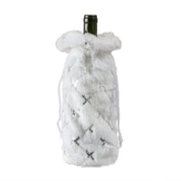 Plush Snowflake Sequins Christmas Drawstring Wine Bottle Bag