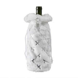 Bolsa de botella de vino con cordón navideño de lentejuelas de copo de nieve de felpa