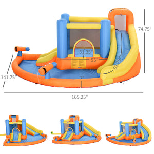 Kids Inflatable Water Slide 5-in-1 Bounce House Water Park Jumping Castle With Water Pool, Slide, Climbing Walls & 450W Air Blower