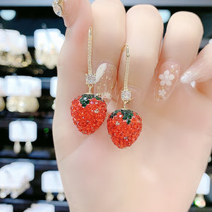 Red Strawberry Long Thin Fashion Earrings