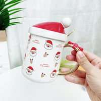 Santa Hat Lid Ceramic Bowknot Handle Christmas Mugs
