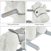 White Plush Rocking Horse With Bear Toy For Kids, Soft   Sound Rocker, Ideal For Nursery  Playtime