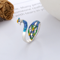 S925 Sterling Silver Epoxy Peacock Ethnic Style Artistic Cloisonne Vintage Distressed Colored Glaze Ring
