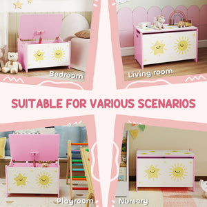 Toy Box With Lid, Safety Hinges And Groove Handles, Toy Storage Organizer For Kids, Living Room, Playroom, Pink