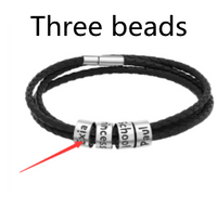 Bracelet tressé en cuir véritable, perles en acier inoxydable personnalisées, bracelet à breloques avec nom
