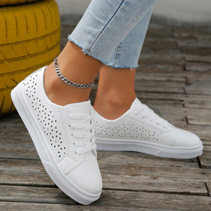 Cutout Flat Shoes Lace-up Hollow Out Walking Shoes