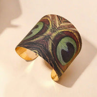 Peacock Feather Printed Adjustable Open Bracelet
