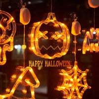 Halloween Window Hanging LED Lights Spider Pumpkin Hanging Ghost Horror Atmosphere Lights Holiday Party Decorative Lights Home Decor
