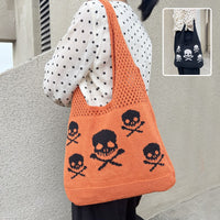 Halloween Skull Knitted Shoulder Bag Funny Personality Shopping Bags For Women Hollow Handbags
