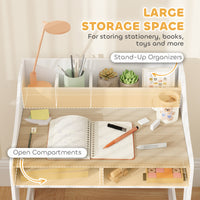 Desk And Chair Set With Storage And Shelves, For Bedroom & Study Room, Gift For 3-8 Years Old, Natural Wood