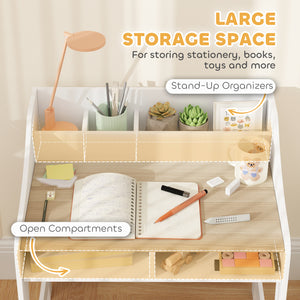 Desk And Chair Set With Storage And Shelves, For Bedroom & Study Room, Gift For 3-8 Years Old, Natural Wood