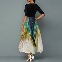 Women's Summer Chiffon Contrast Peacock Print Dress