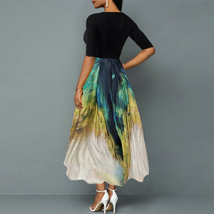 Women's Summer Chiffon Contrast Peacock Print Dress