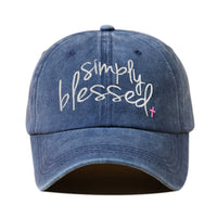 Simply Blessed Wide Brim Sunshade Washed Embroidered English Letter Baseball Cap
