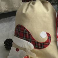 Plaid Santa Reindeer Drawstring Gift Bags