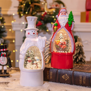 Caja de música de muñeco de nieve de Papá Noel, globo de nieve, decoración navideña ligera