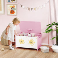 Toy Box With Lid, Safety Hinges And Groove Handles, Toy Storage Organizer For Kids, Living Room, Playroom, Pink
