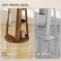 360 Swivel Jewelry Armoire, Lockable Jewelry Cabinet With Full-Length Mirror, Storage Shelves, Rustic Brown
