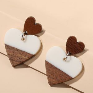 Exaggerated Geometry Heart-shaped Wood Acrylic Earrings For Women