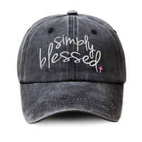 Simply Blessed Wide Brim Sunshade Washed Embroidered English Letter Baseball Cap
