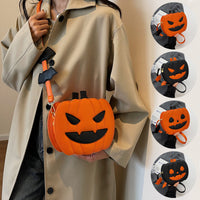 Funny Pumpkin Jack-o-Lantern Cartoon Shoulder Crossbody Bag With Bats
