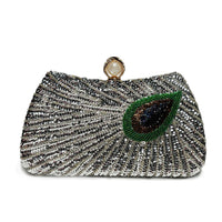 Beaded Peacock Feather Large Pearl Rhinestone Handbag
