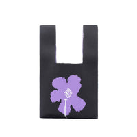 Mini Black Single Flower Pattern Knit Tote Bag