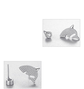Boucles d'oreilles grand requin blanc en argent S925, plein de diamants