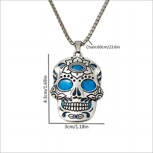 Halloween Luminous Sugar Skull Necklace With Day Of The Dead Lotus Pattern Personality Clavicle Necklace Fashion Jewelry Accessories