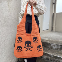 Halloween Skull Knitted Shoulder Bag Funny Personality Shopping Bags For Women Hollow Handbags
